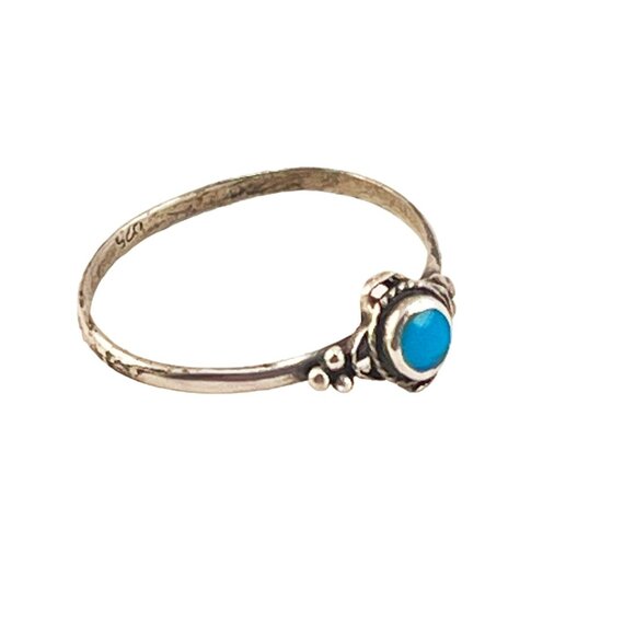 Turquoise and Sterling Silver 925 Ring Round Cabochon Size 4.25 - Picture 6 of 6